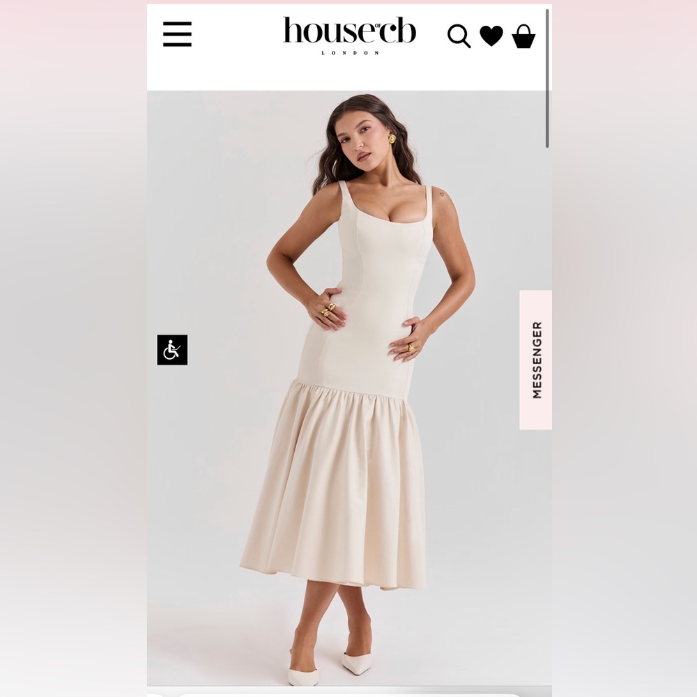 House of CB Amore VINTAGE CREAM DROPPED WAIST MIDI DRESS 
Size small
#bride